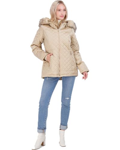 Jessica Simpson Faux Fur Water Resistant Quilted Coat - Natural