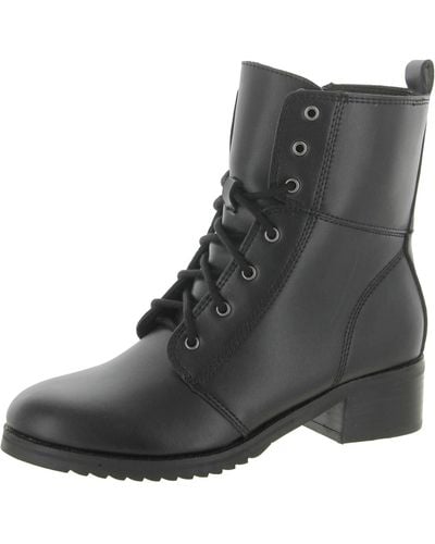 Aqua College Leather Ankle Combat & Lace-up Boots - Black