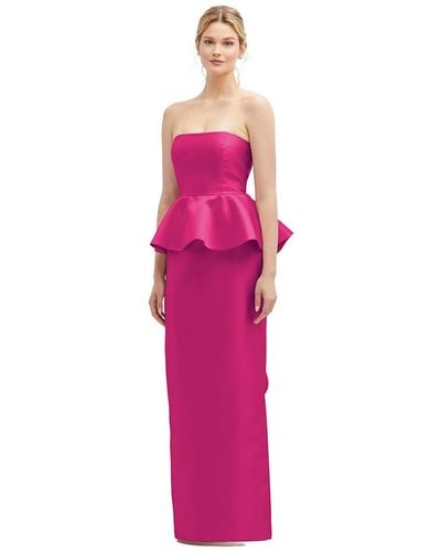 Alfred Sung Strapless Satin Maxi Dress With Cascade Ruffle Peplum Detail - Pink