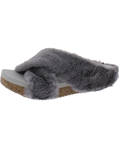 Volatile Rees Faux Fur Covered Cork Slide Sandals - Gray