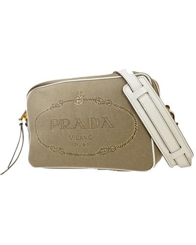 Prada Logo Jacquard Canvas Shoulder Bag (pre-owned) - Natural