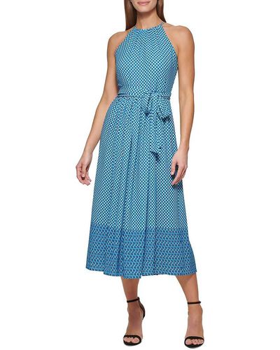 DKNY Midi Print Halter Dress - Blue