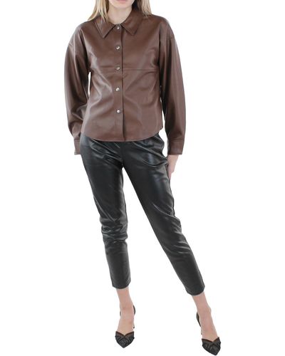 Steve Madden Faux Leather Snap Front Shirt Jacket - Black