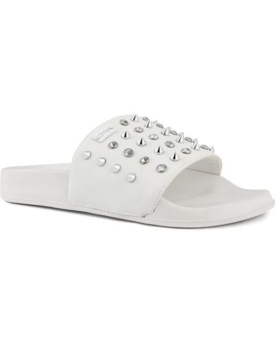 Juicy Couture Slone Studded Open Toe Slide Sandals - White