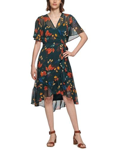 Calvin Klein Floral Print Hi-low Wrap Dress - Multicolor
