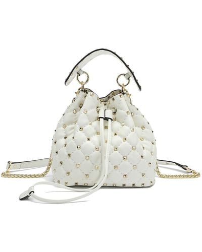 Tiffany & Fred Quilted Studded Lambskin Drawstring Shoulder Bag - White
