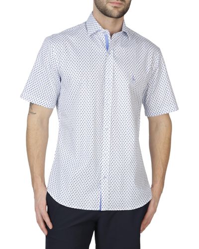 Tailorbyrd Geo Floral Cotton Stretch Short Sleeve Shirt - White