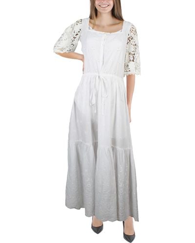 French Connection Cecily Broderie Anglaise Lace Trim Long Maxi Dress - Gray