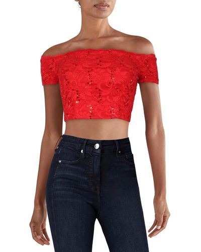 B Darlin Juniors Lace Sequined Cropped - Red