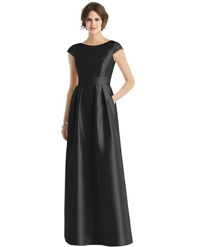 Alfred Sung Cap Sleeve Pleated Skirt Dress With Pockets - Black