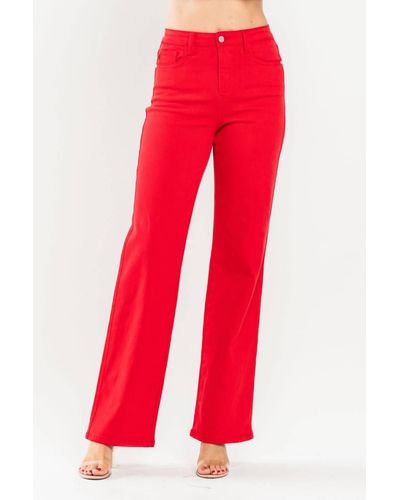 Judy Blue High Waist Garment Dyed 90's Straight Jeans - Red