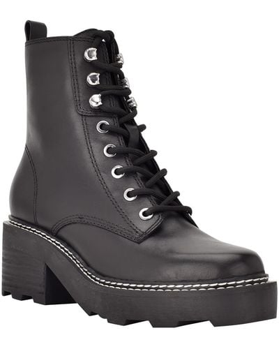 Calvin Klein Abeni Leather Platform Combat & Lace-up Boots - Black