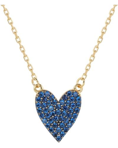 Suzy Levian Cubic Zirconia Golden Sterling Silver Heart Necklace - Blue