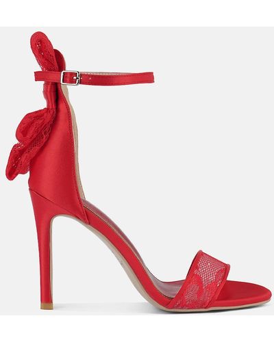 LONDON RAG Delancy Bow Detail Lace Stiletto Sandals - Red
