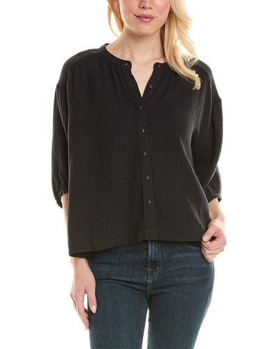 Johnny Was Shirred Neck Button-down Blouse - Black