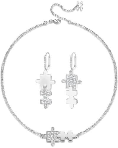 Classicharms Jigsaw Puzzle Necklace And Earrings Set - White