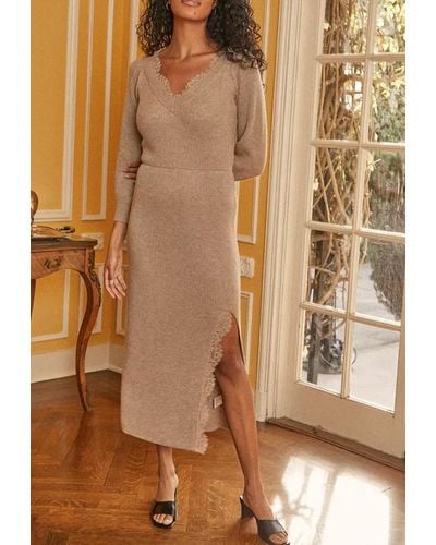 Saylor Bertie Long Sleeve Sweater Dress - Brown