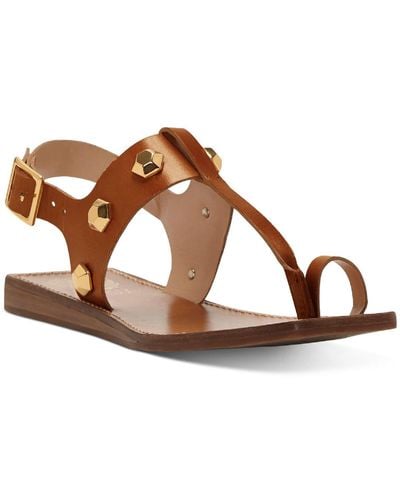 Vince Camuto Dailette Leather Ankle Strap Thong Sandals - Brown