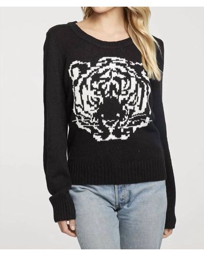Chaser Brand Long Sleeve Crew Neck Sweater Tiger In Black