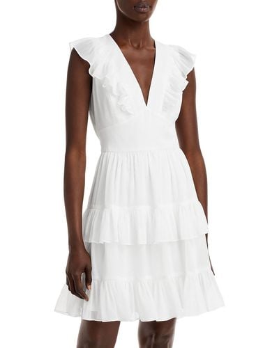 Aqua Tiered Short Mini Dress - White