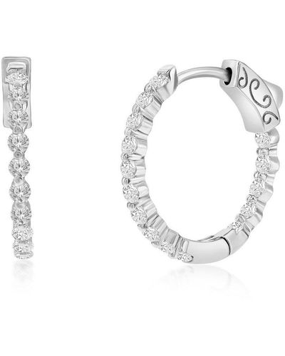Simona Sterling Or Gold Plated Over Sterling 20mm Inside-outside Round Cz Hoop Earrings - Metallic