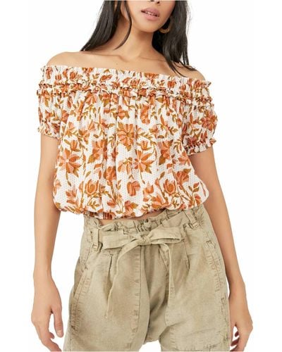 Free People Suki Floral Off The Shoulder Top - White