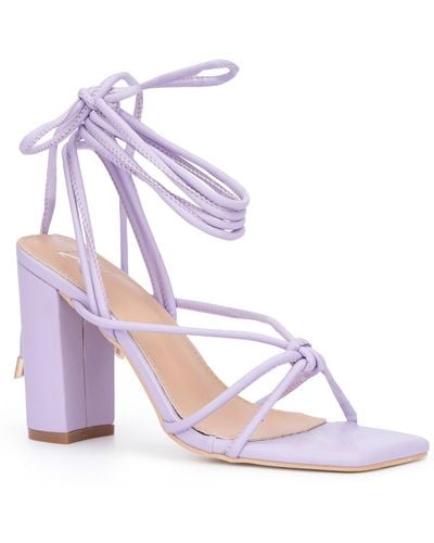 New York & Company Dena Square Toe Ankle Tie Heels - Pink