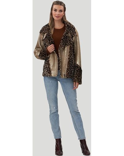 Gorski Printed Shearling Lamb Zip Moto Jacket - Blue