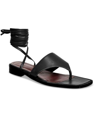 STAUD Alexandre Lace Up Sandal Leather Flat Thong Sandals - Black
