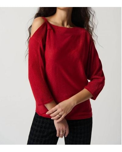 Joseph Ribkoff Sweater Knit One-shoulder Top - Red