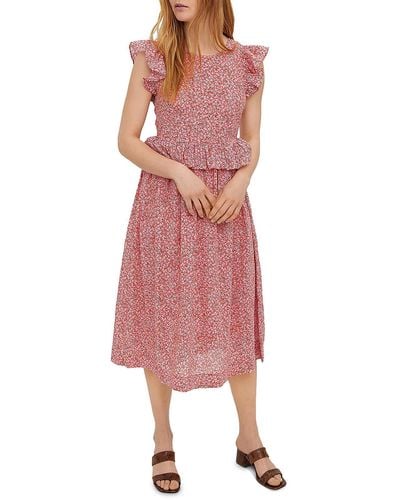 Vero Moda Floral Print Midi Fit & Flare Dress - Pink