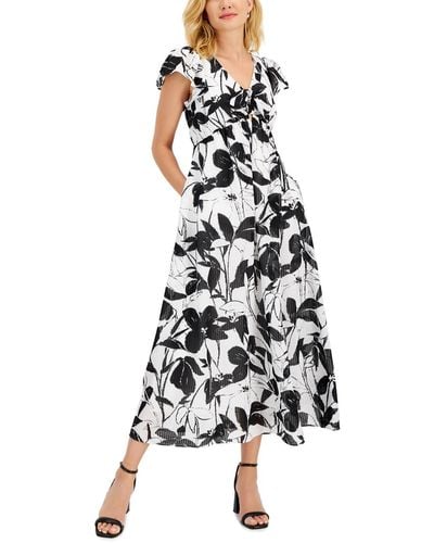 Taylor Petites Chiffon Shadow Stripe Maxi Dress - White