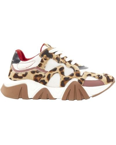Versace New Squalo Leopard Calfskin White Mesh Chunky Sneakers
