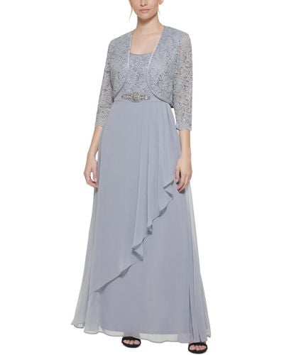 Jessica Howard Petites Chiffon 2pc Evening Dress - Gray