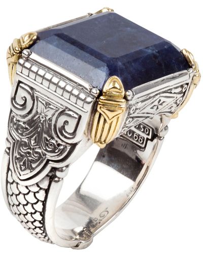 Konstantino Sparta Sterling Silver 18k Yellow Gold & Sodalite Ring Dmk2030-331 Size 10 - Blue