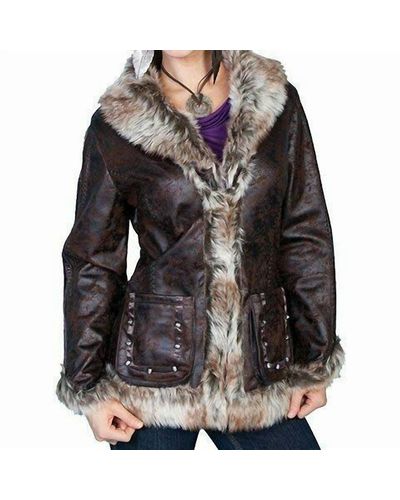 Scully Faux Fur Leather Distressed Jacket - Black