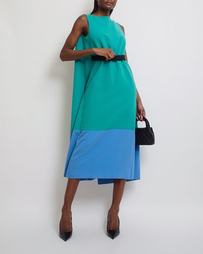 ROKSANDA , Block Color Midi Dress With Bow Detail - Blue