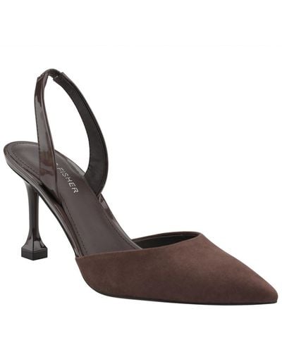 Marc Fisher Hadya 2 Faux Leather Pointed Toe Slingback Heels - Brown