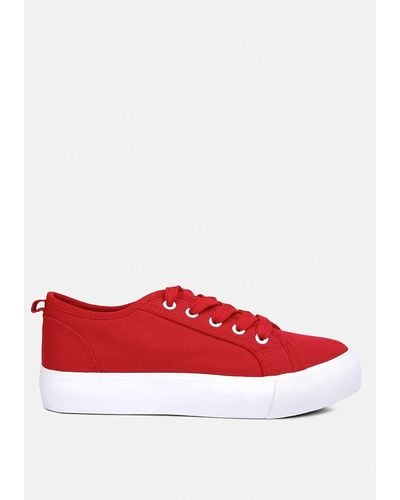 LONDON RAG Glam Doll Knitted Sliver Platform Sneakers - Red