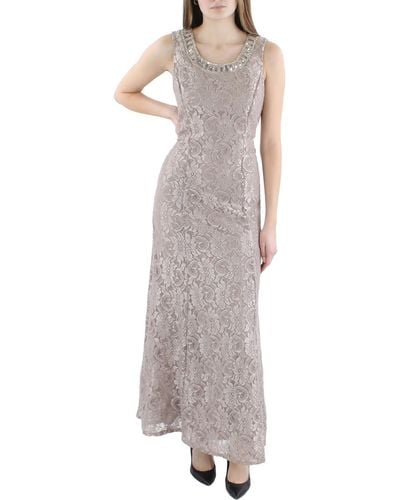 R & M Richards Lace Maxi Evening Dress - Gray