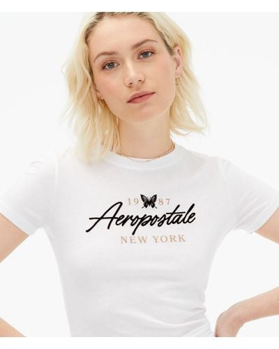Aéropostale Butterfly Flocked Graphic Tee - White