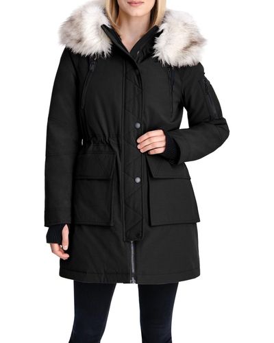 BCBGeneration Faux Fur Trim Cold Weather Parka Coat - Black