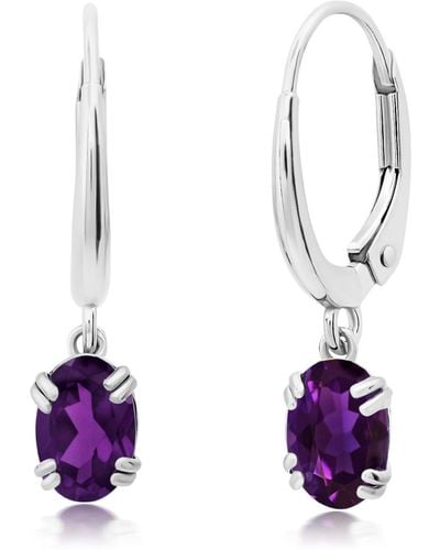 Nicole Miller 10k White Or Yellow Gold Oval Cut 6x4mm Gemstone Dangle Lever Back Earrings For - Multicolor