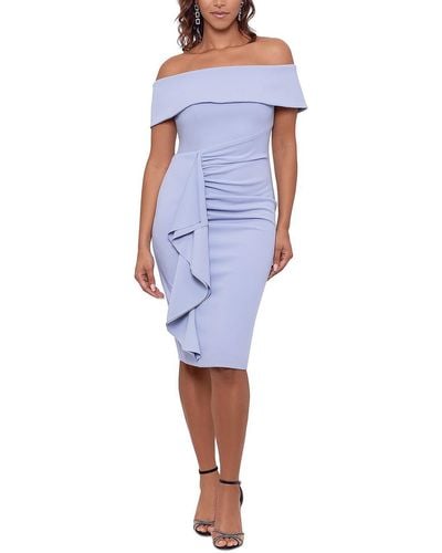 Xscape Ruffled Knee Sheath Dress - Blue