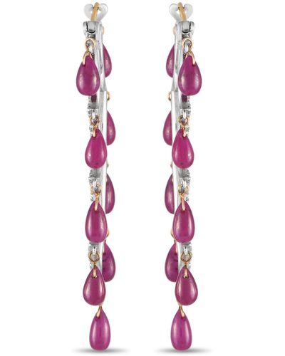 Non-Branded Lb Exclusive 14k Yellow And Silver 1.29ct Diamond And Ruby Dangle Earrings Mf02-020124 - Pink