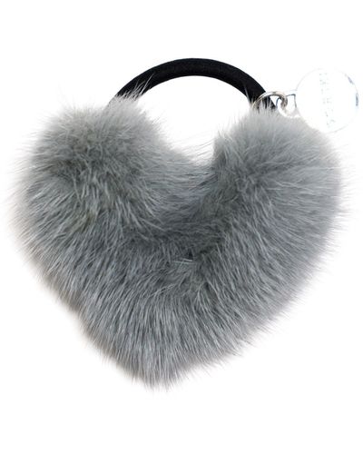 Gorski Hair Elastic With Heart Shaped Mink Fur Pompom - Gray