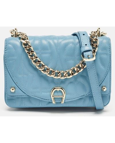 Aigner Quilted Leather Diadora Shoulder Bag - Blue