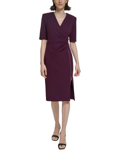 Calvin Klein Pleated Polyester Sheath Dress - Purple