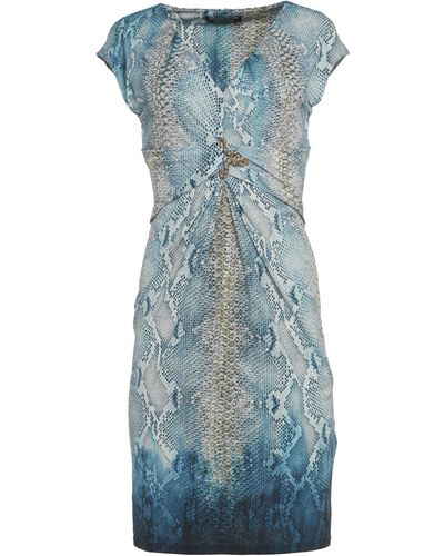 Roberto Cavalli Snakeskin Printed Embellished Dress - Blue