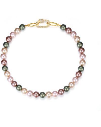 Classicharms Gold Shell Pearl Necklace With Gem-encrusted Carabiner Lock - Metallic